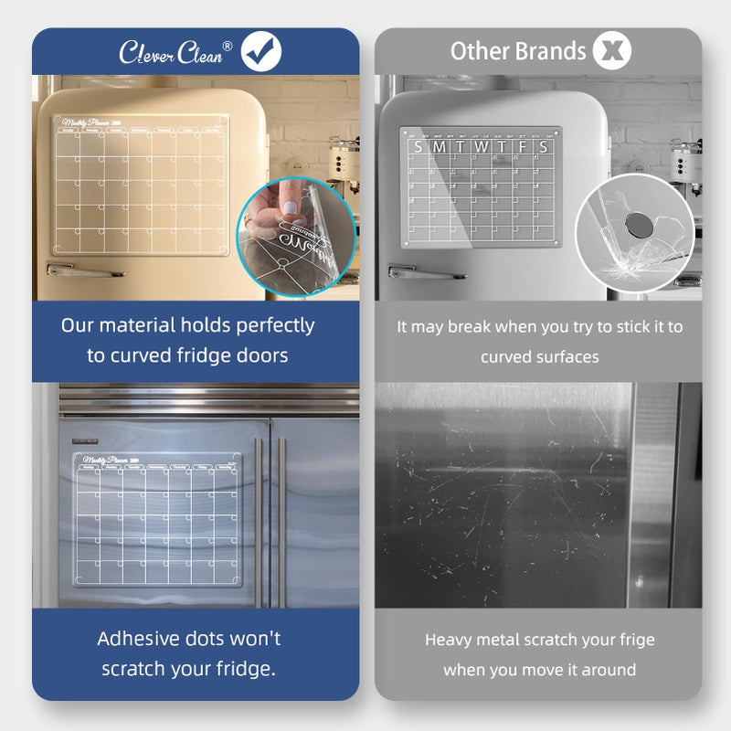 Clever Clean Clear Non-Magnetic Monthly Calendar for Fridge - Dry Erase Transparent Monthly Calendar - Sticks to Wall  Glass  Door  Any Smooth Surfaces - Image 5